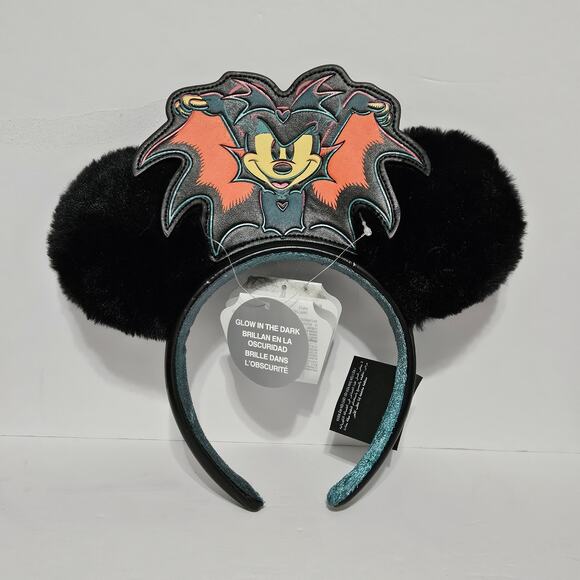 Disney Minnie Mouse Ears Bat Vampire Headband Glow In The Dark Halloween NWT